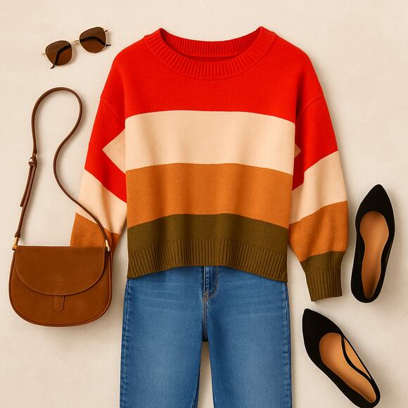 A New Day Sweater Stripe Oversized Pullover Crew Neck Women’s XL Color Block - Picture 2 of 10